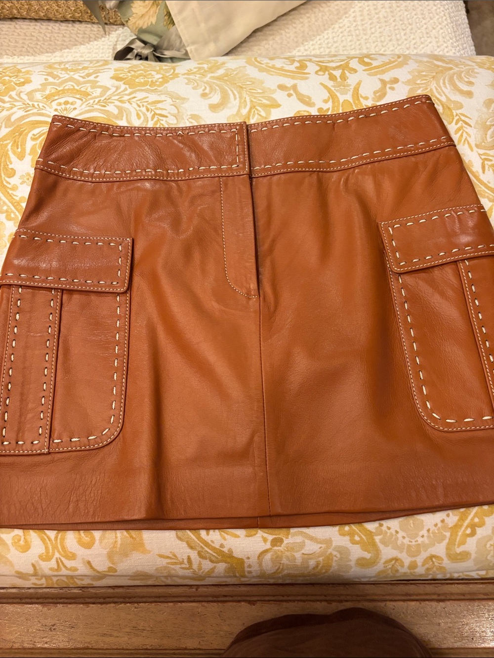 Women's Hilfiger Leather Mini Skirt with Cargo Pockets - Tan